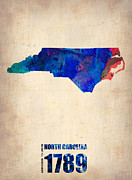 North Carolina Watercolor Map Painting by Naxart Studio