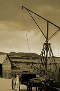 Old Crane and Shed Utah Countryside in Sepia Photograph by Colleen Cornelius