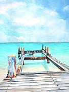 Old pier on Grace Bay at Club Med     Painting by Carlin Blahnik CarlinArtWatercolor