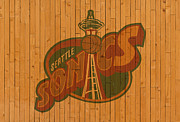 Old Seattle Supersonics Basketball Gym Floor Mixed Media by Design Turnpike