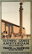 Olympic Games, Amsterdam, Netherlands - Travel Via Harwich - Retro travel Poster - Vintage Poster Mixed Media by Studio Grafiikka