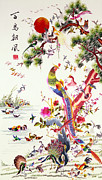 One hundred birds with a Phoenix, Canton, Republic Period Painting by Chinese School