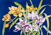 Orchids In Blue Painting by Lucy Arnold