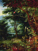 Paradise scene with Adam and Eve Painting by Jan the Younger Brueghel