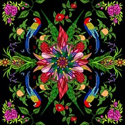 Parrots in the Night Garden Digital Art by Mark Taylor