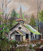 Patiently Waiting - Church Abandoned-signed Painting by Jan Dappen Patiently Waiting - Church Abandoned-signed Painting by Jan Dappen