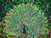 Emerald Peacock. Beadwork. Bead embroidery  Painting by Sofia Goldberg