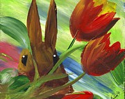Peeping Brown Bunny Painting by Follow Themoonart