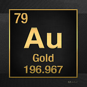 Periodic Table of Elements - Gold - Au - Gold on Black Digital Art by Serge Averbukh