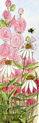 Pink Hollyhock and White Coneflowers Painting by Laurie Rohner Pink Hollyhock and White Coneflowers Painting by Laurie Rohner