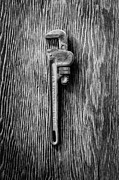 Pipe Wrench on Plywood 62 in BW Photograph by YoPedro