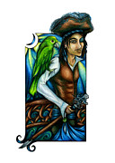 Pirate With Parrot Art Drawing by Kristin Aquariann
