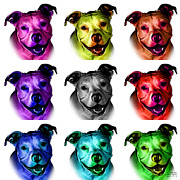 Pitbull Terrier - F - S - WB - Mosaic Digital Art by James Ahn