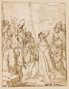 Pope Gregory kneeling before a painting of the Virgin Drawing by Giovanni Lanfranco
