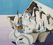 Powdered Eggs - surreal folk art  Painting by Debbie Criswell