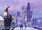 Prague Winter Charles Bridge Painting by Yuriy Shevchuk