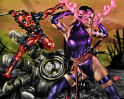 Psylocke and Deadpool Painting by Pete Tapang