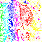 Rainbow Zentangle Elephant Painting by Becky Herrera