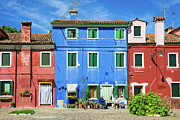 Red and blue houses in Burano Venice Italy Photograph by Matthias Hauser