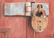 Red Door and Old Lock Painting by Ken Powers Red Door and Old Lock Painting by Ken Powers