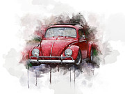 Red VW Beetle Watercolor Digital Art by Aged Pixel