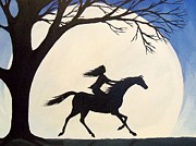 Ride like the wind  - silhouette girl riding horse Painting by Debbie Criswell