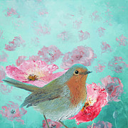 Robin in a field of poppies Painting by Jan Matson