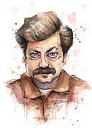 Ron Swanson Funny Love Portrait Painting by Olga Shvartsur
