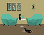Room with Dark Aqua Chairs Digital Art by Donna Mibus
