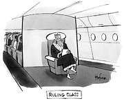 Ruling Class King sits alone in separate cabin on airplane. Drawing by Kaamran Hafeez
