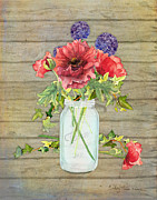 Rustic Country Red Poppy w Alium n Ivy in a Mason Jar Bouquet on Wooden Fence Painting by Audrey Jeanne Roberts Rustic Country Red Poppy w Alium n Ivy in a Mason Jar Bouquet on Wooden Fence Painting by Audrey Jeanne Roberts