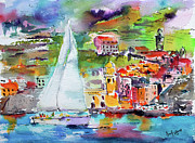 Sailing Past Vernazza Italy Painting by Ginette Callaway