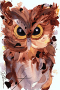 Screech Owl Painting by Dawn Derman