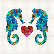 Sea Lovers - Seahorse Beach Art by Sharon Cummings Painting by Sharon Cummings