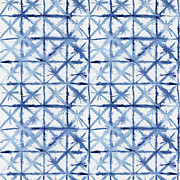 Shibori Kubo Watecolor X Pattern Line Work Indigo Blue Painting by Audrey Jeanne Roberts