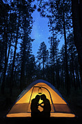 Silhouette Couple Camping Under Stars in Tent Photograph by Good Focused
