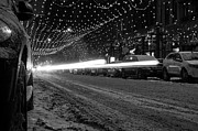 Snowy night light trails Photograph by Stephen Holst