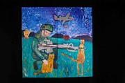 Soldier and Two Cats Painting by AJ Brown
