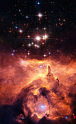 Space image orange and red star cluster with blue stars Digital Art by Matthias Hauser