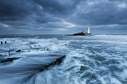 St Mary's Lighthouse and the cold North Sea Photograph by Anita Nicholson