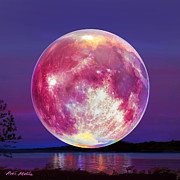 Strawberry Solstice Moon Painting by Robin Moline