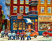 St.viateur Bagel Hockey Montreal Painting by Carole Spandau