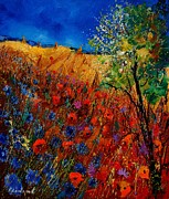 Summer landscape with poppies  Painting by Pol Ledent