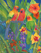 Sun Conure Parrots Painting by June Hunt