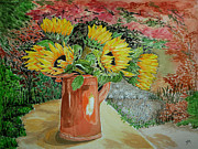 Sunflowers In Copper Painting by Yvonne Johnstone