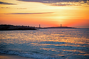 Sunrise over Thacher Island from Long Beach in Rockport MA Golden Sunrise Photograph by Toby McGuire