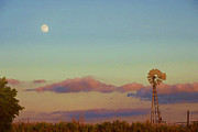Sunset Moonrise with Windmill Mixed Media by Shelli Fitzpatrick Sunset Moonrise with Windmill Mixed Media by Shelli Fitzpatrick