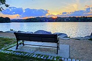 Sunset on Spy Pond Arlington MA Bench Photograph by Toby McGuire