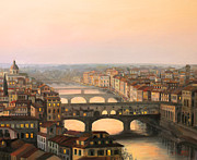 Sunset over ponte Vecchio in Florence Painting by Kiril Stanchev
