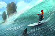 Surfing Rooster Digital Art by Steve Goad